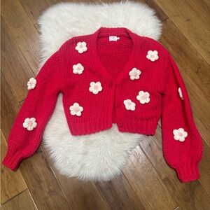 Chic Red Floral Cardigan Sweater